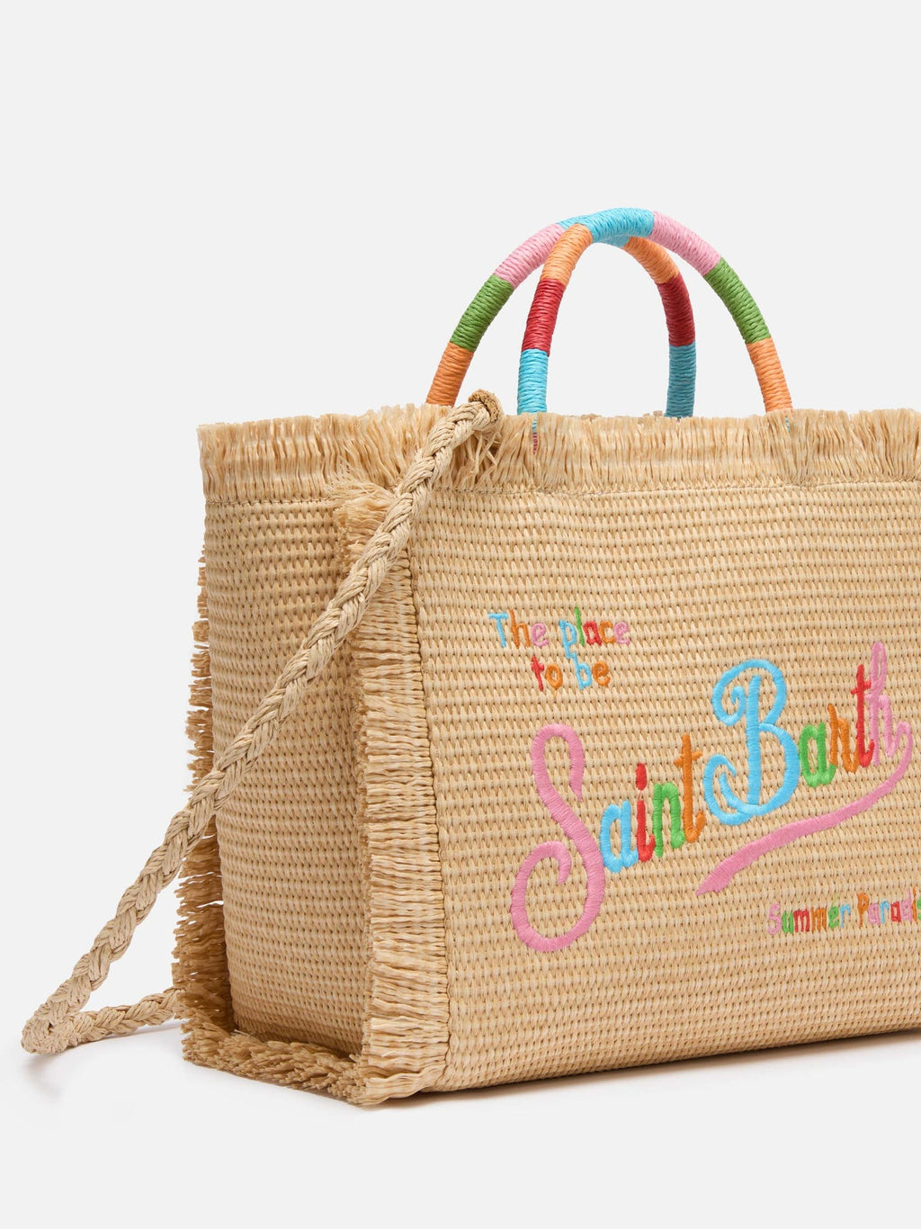 SAINT BARTH Borsa Colette effetto paglia con loro ricamata COD 3063