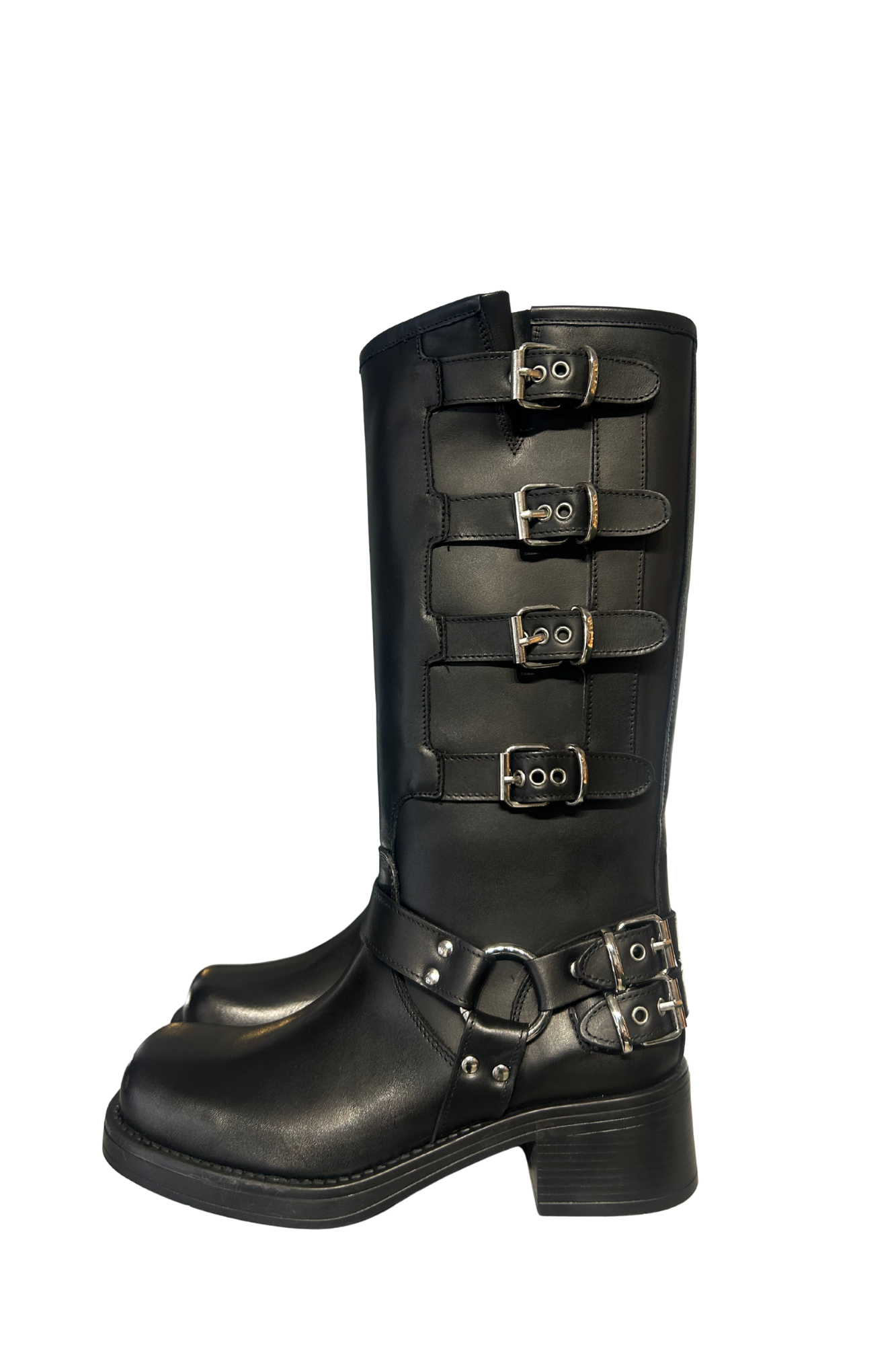 Stivale biker nero in pelle. COD. 317