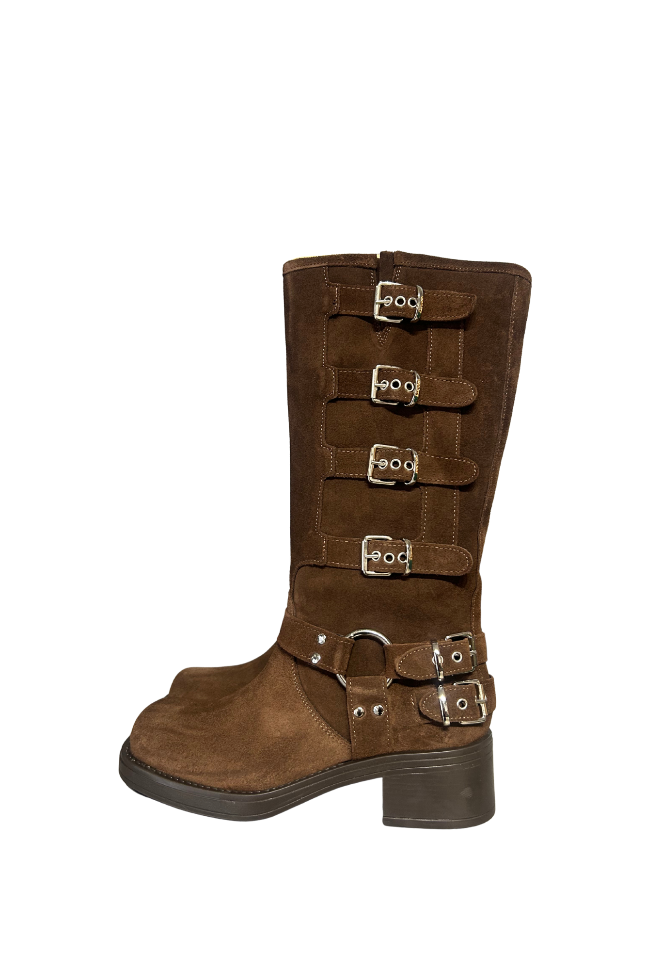 Stivale biker camoscio cioccolato. COD. 316