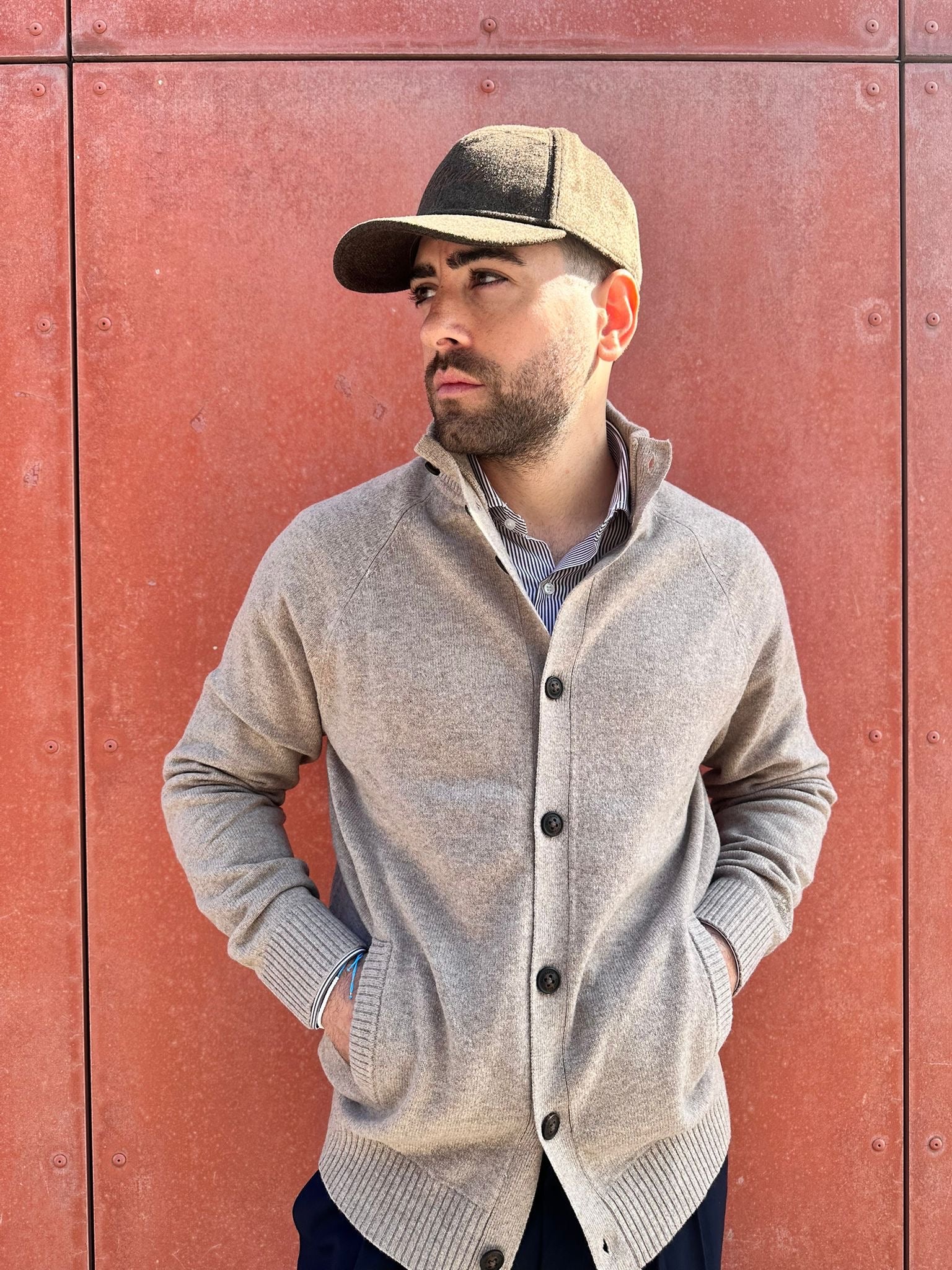 SAINT BARTH. Cardigan Galway in lana KAKI COD. 201