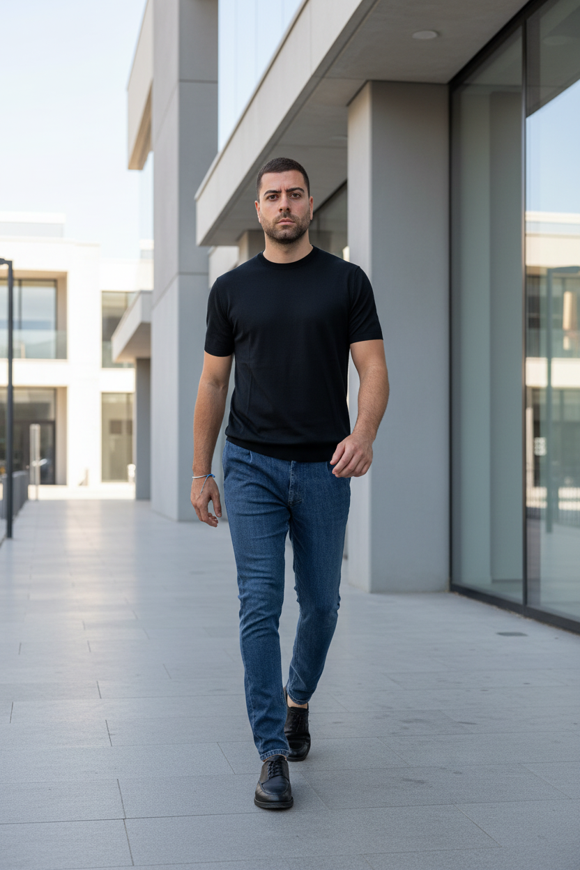 KANGRA. Maglia girocollo in lana merino. Nero. COD. 228